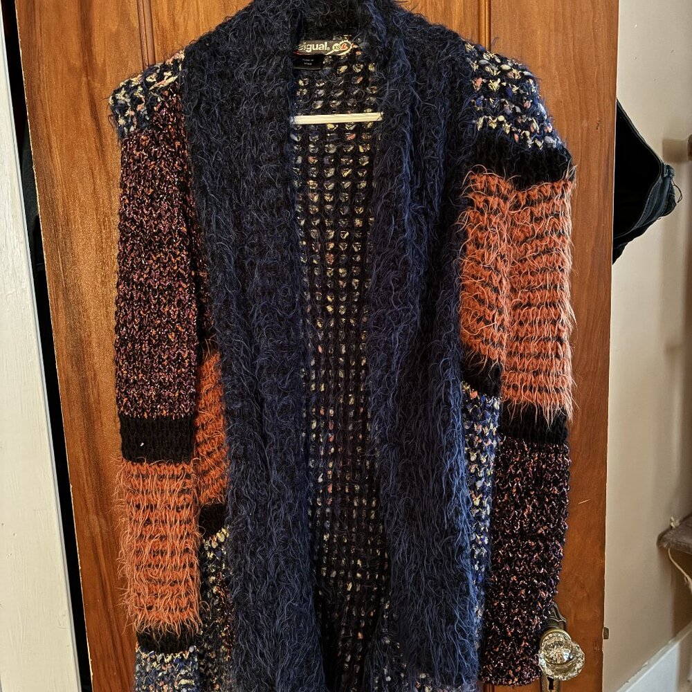 Desigual Open Stitch Eyelash Cardigan Sweater with Front Pockets (XS)